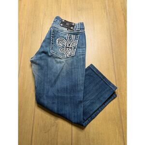 MISS ME WOMENS LOW RISE CAPRI CUT RHINESTONE POCKET BLUE SZ 29 Y2K